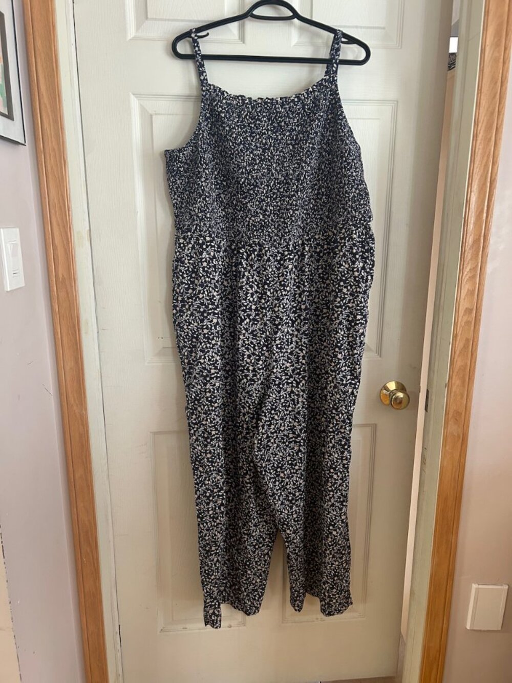 Old Navy Smocked Cami Jumpsuit Romper Blue Ditzy Floral Size XXL